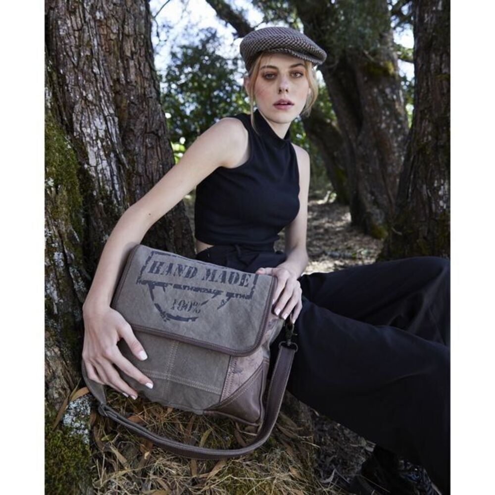 Myra Bag Handmade Wildest Messenger Bag Upcycled Canvas & Cowhide Leather